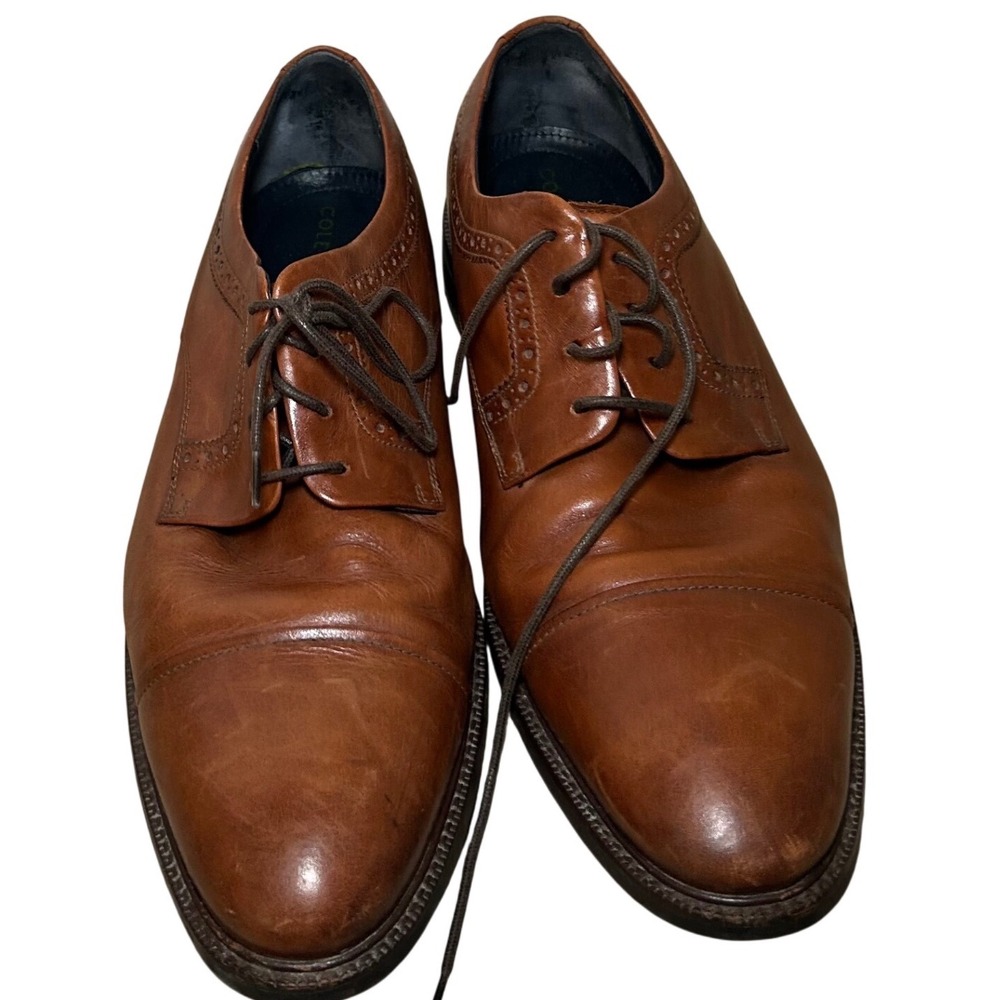 Cole Haan Mens British Tan Leather Cap Toe Brogue Derby Shoes Size 12 M Classic